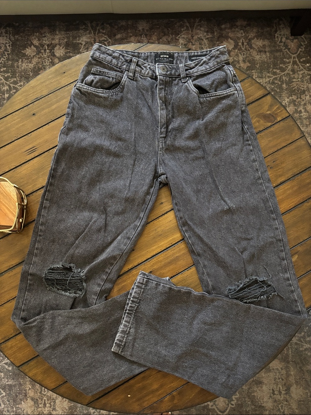Cotton On Women's Relaxed Black Wash Distressed Jeans